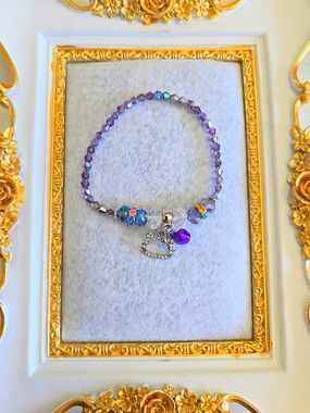 Purple Crystal Stretch Bracelet with Hello Kitty Charm